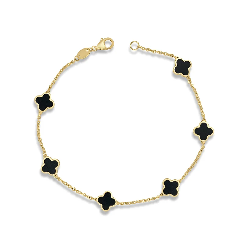 Warm clay bangles-14k Gold & Onyx Clover Station Bracelet