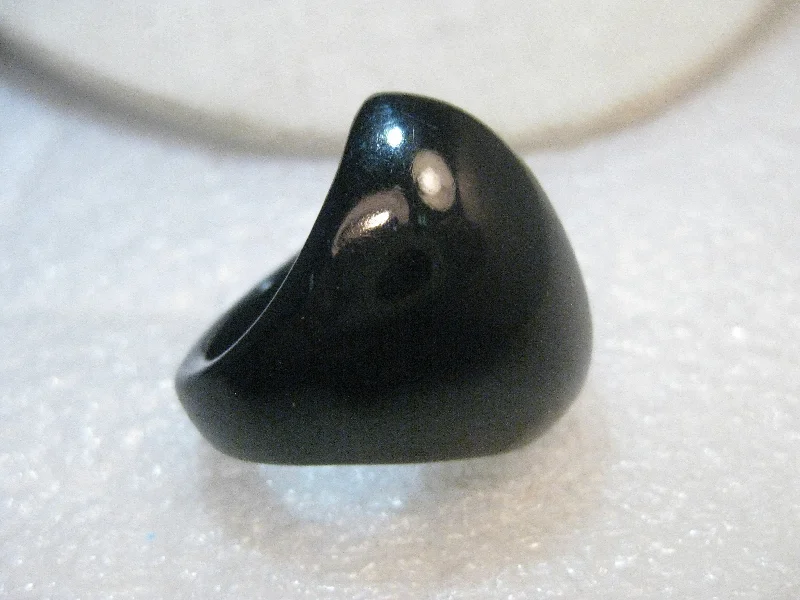 Heavy stone rings-Vintage Black Plastic Domed Ring, Modern/Abstract, 1970's-1980's, size 7.5