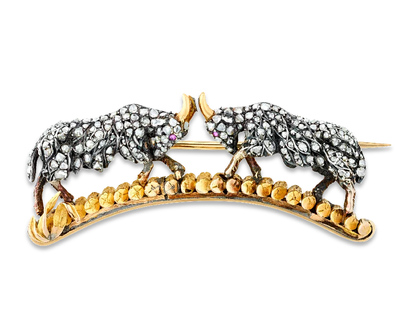 Pure eternity brooch-Victorian Diamond Ram Brooch