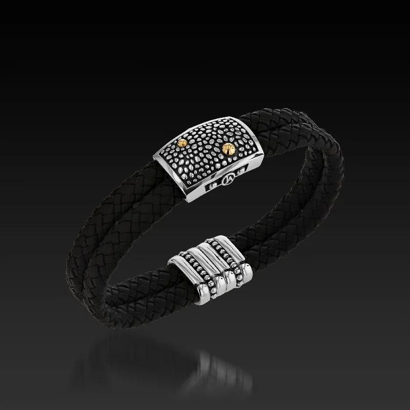 Oval gem bangles-Matrix Black Double Leather Bracelet