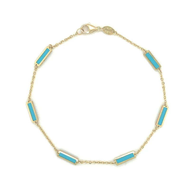 Surf motif bangles-14k Gold & Turquoise Bar Station Bracelet