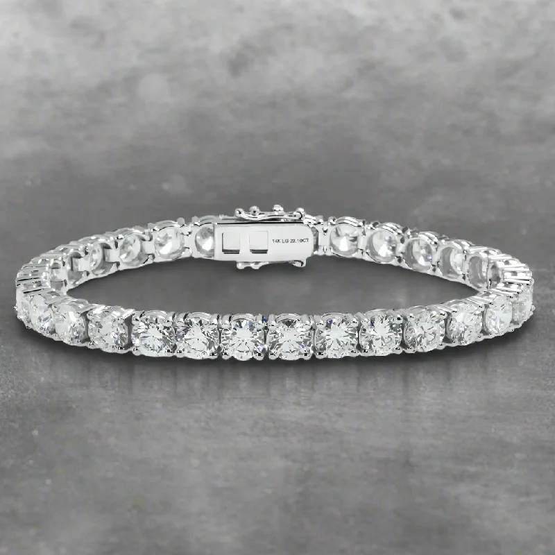 Wave motif bangles-Loukya 22 Carat Round Cut Lab Grown Diamond Tennis Bracelet in 14K White Gold