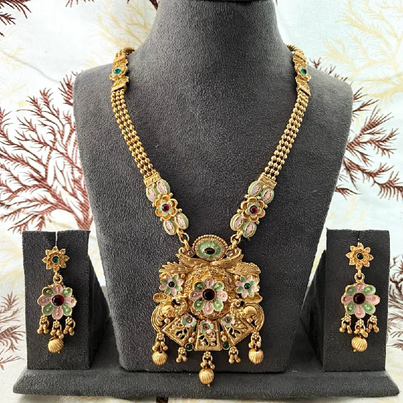 Cosmic charm necklaces-India Art Gold Plated Pota Stone And Beads Necklace Set