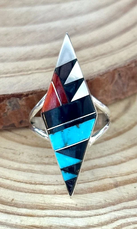 Wide band rings-CLEO KALLESTEWA Multi Stone Inlay Native American Zuni Ring • Size 7