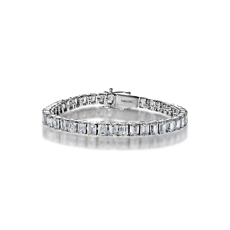 Worn clasp bangles-Aubrey 16 Carat Emerald Cut Single Row Diamond Tennis Bracelet in 14k White Gold