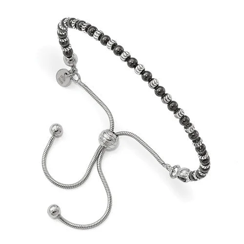 Pure eternity bangles-Sterling Silver Black Ruthenium-Plated D/C Adjustable Bolo Bracelet