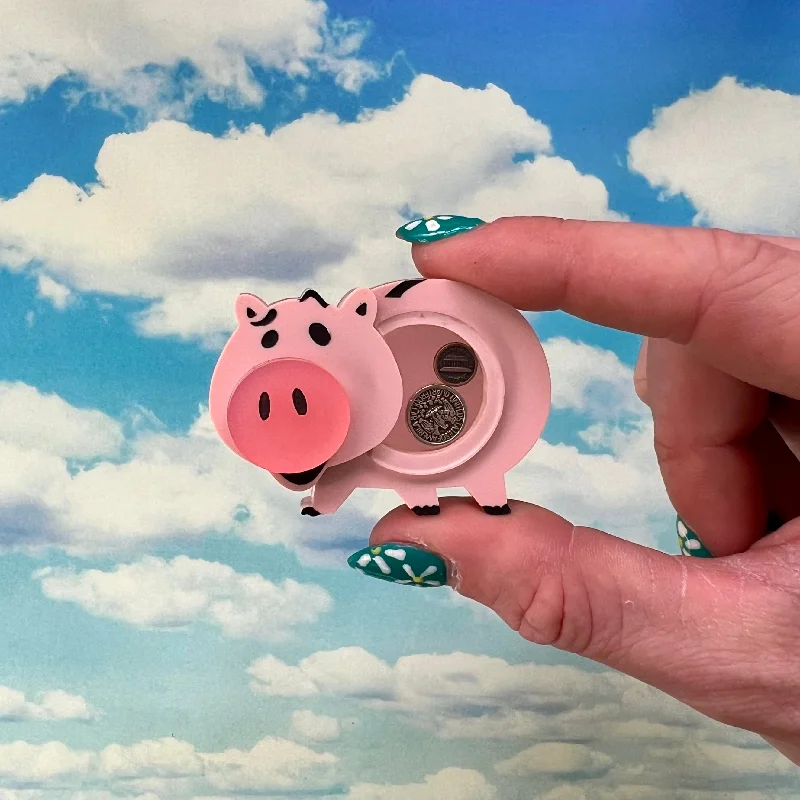 Flat bow brooch-Piggy Bank Brooch (Interactive)