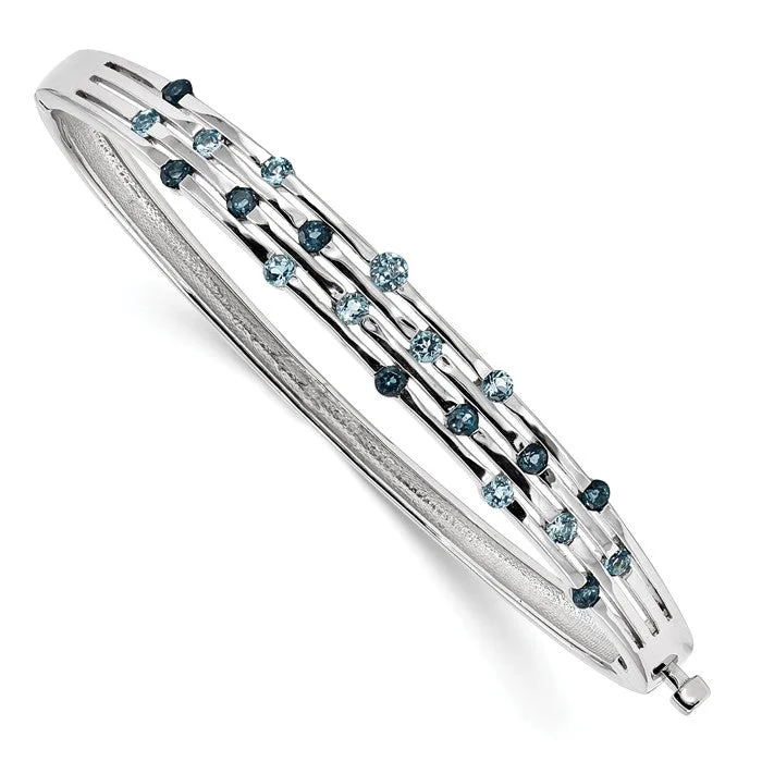 Petal carved bangles-Sterling Silver Light Swiss and London Blue Topaz Hinged Bangle Bracelet