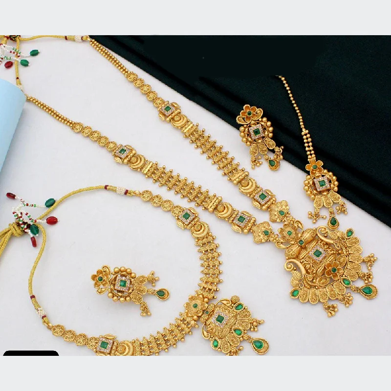 Spring clasp necklaces-Manisha Jewellery Gold Plated Pota Stone Double Necklace Set