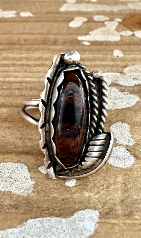 Glossy eternity rings-DEEP LOVE Handmade Large Oval Ring Sterling Silver, Mahogany Obsidian • Size 7