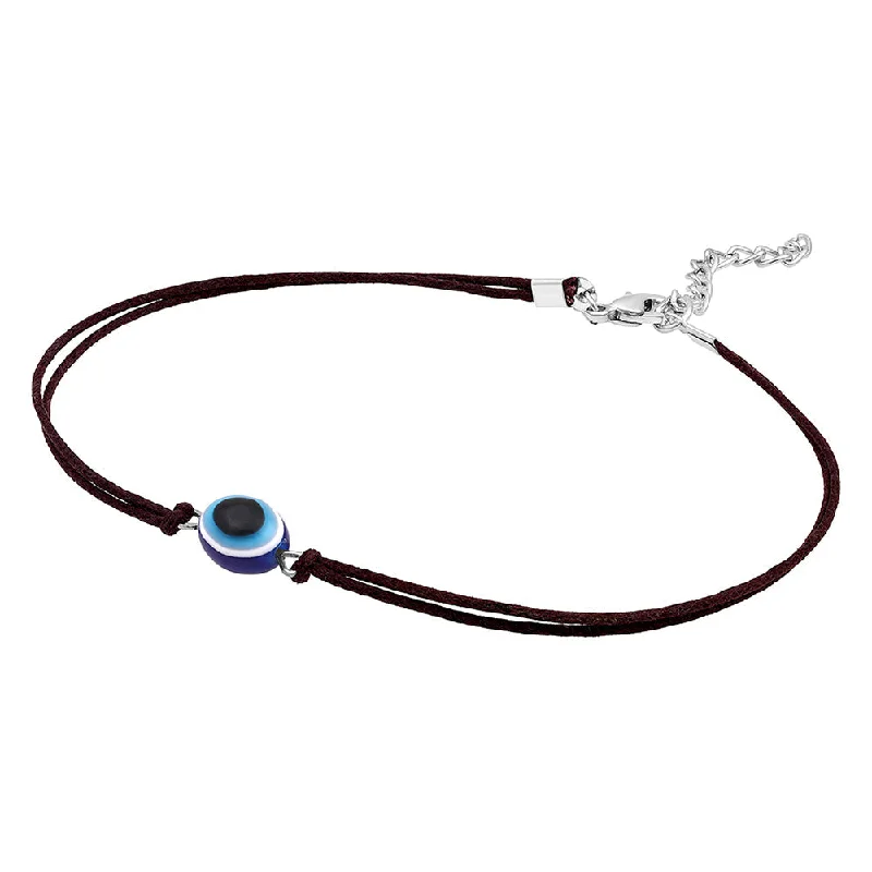 Yarn tassel necklaces-Mahi Rhodium Plated Evil Eye Adjustable Rope Necklace for Women (PS1101863R)