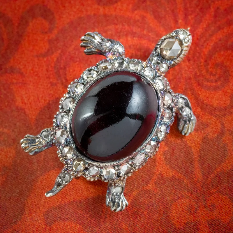 Turquoise gem brooch-Victorian Style Garnet Diamond Tortoise Brooch 6ct Garnet