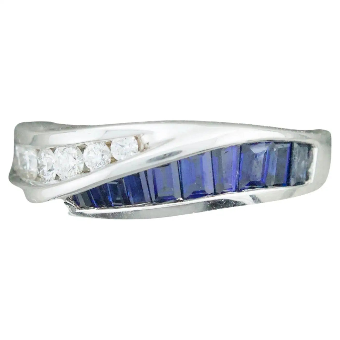 Antique promise rings-Sapphire and Diamond Band Ring in 18k White Gold by "DeHago"