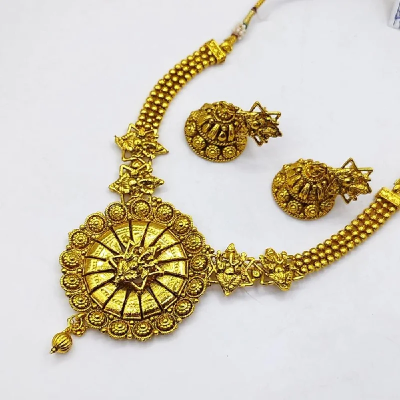 Heavy gem necklaces-Akruti Collection Gold Plated Temple Necklace Set