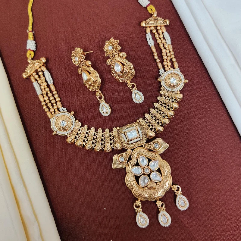 Cotton braid necklaces-Manisha Jewellery Gold Plated Pota Stone Necklace Set