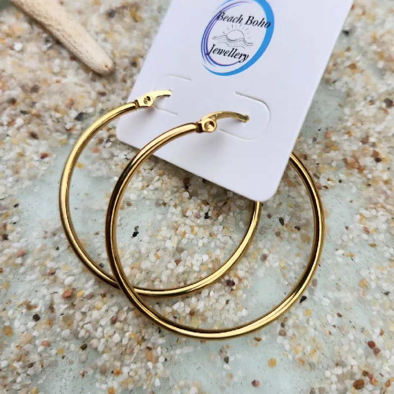 Pure crystal earrings-GOLD / SILVER WATERPROOF HOOP EARRINGS 30/40/50/60/70 mm