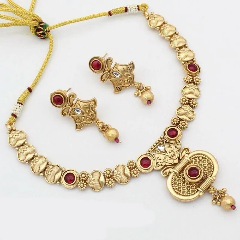 Astro charm necklaces-Manisha Jewellery Gold Plated Pota Stone Necklace Set