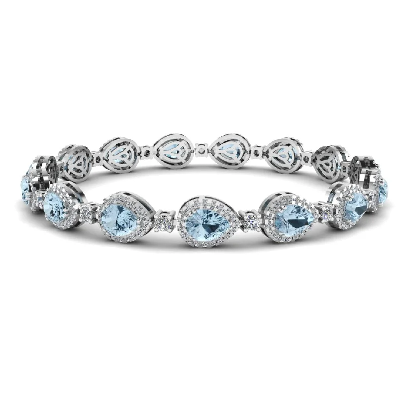 Fine dot bangles-Halo Pear Shape 9 Carat Diamond and Aquamarine Bracelet BRHAPSA