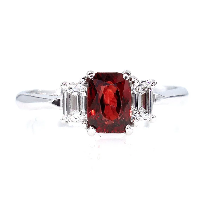 Spring band rings-GIA 1.55ct Natural No-Heat Orangy Red SPINEL and Diamond 3 Stone Vintage Ring