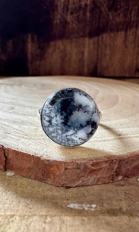 Sleek band rings-ENCHANTED DENDRITIC OPAL Sterling Silver Ring • Size 10