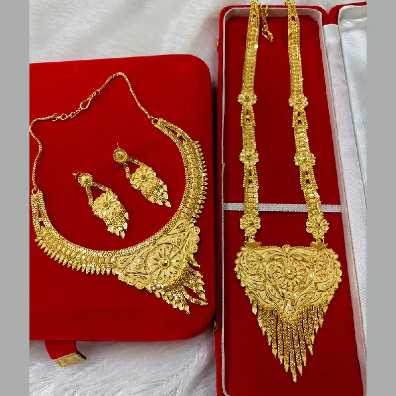 Elegant design necklaces-Pari Art Jewellery Forming Gold Double Necklace Set