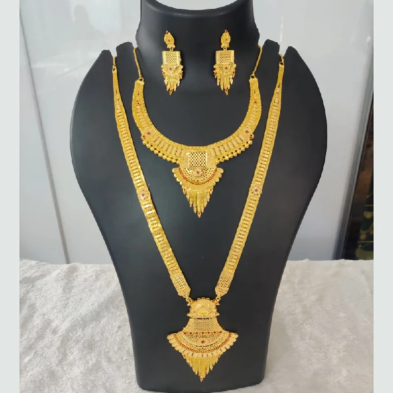 Fairy wing necklaces-Pari Art Jewellery Forming Gold Double Necklace Set