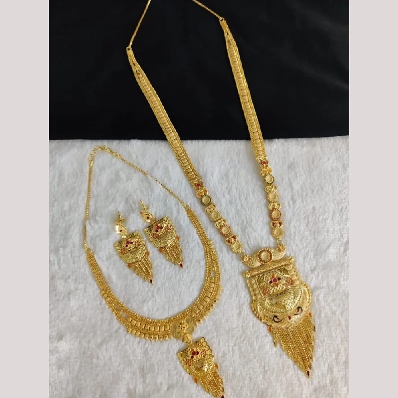 Twine braid necklaces-Pari Art Jewellery Forming Gold Double Necklace Set