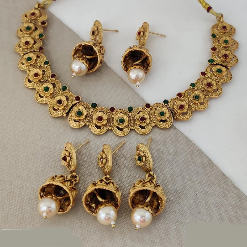 Stretch cord necklaces-Rani Sati Jewels Gold Plated Pota Stone Necklace Set