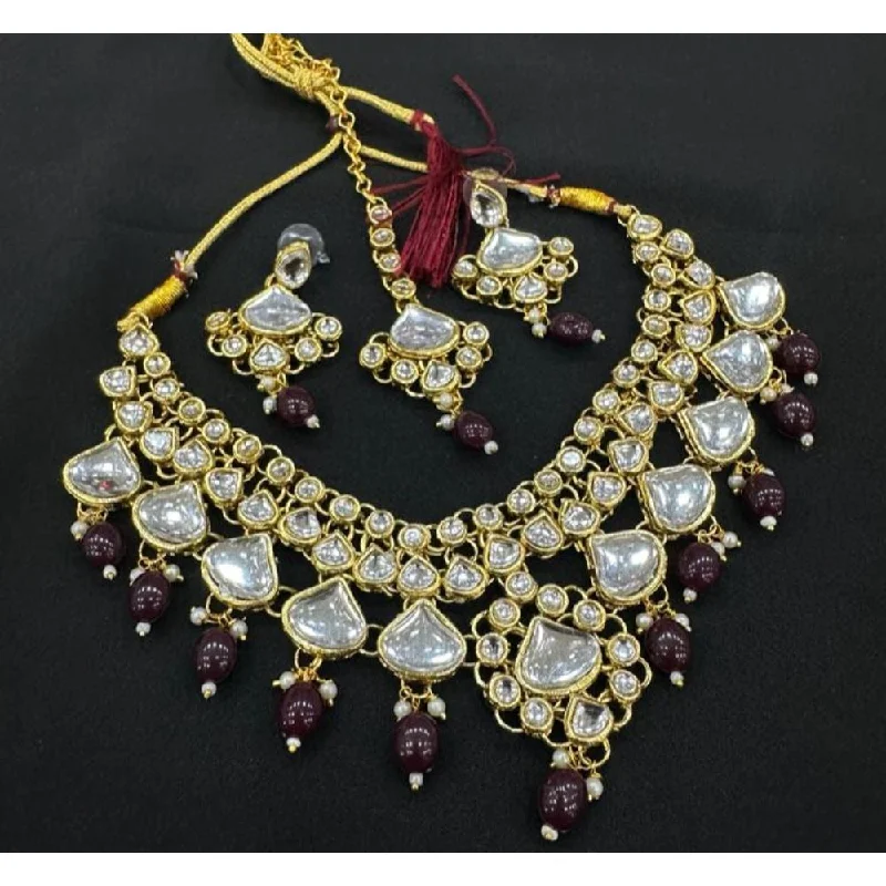 Alloy metal necklaces-Akruti Collection Gold Plated Kundan Necklace Set