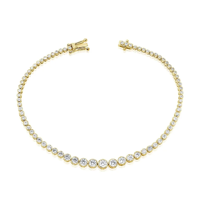 Topaz stone bangles-14k Gold Diamond Bezel-Set Tennis Bracelet