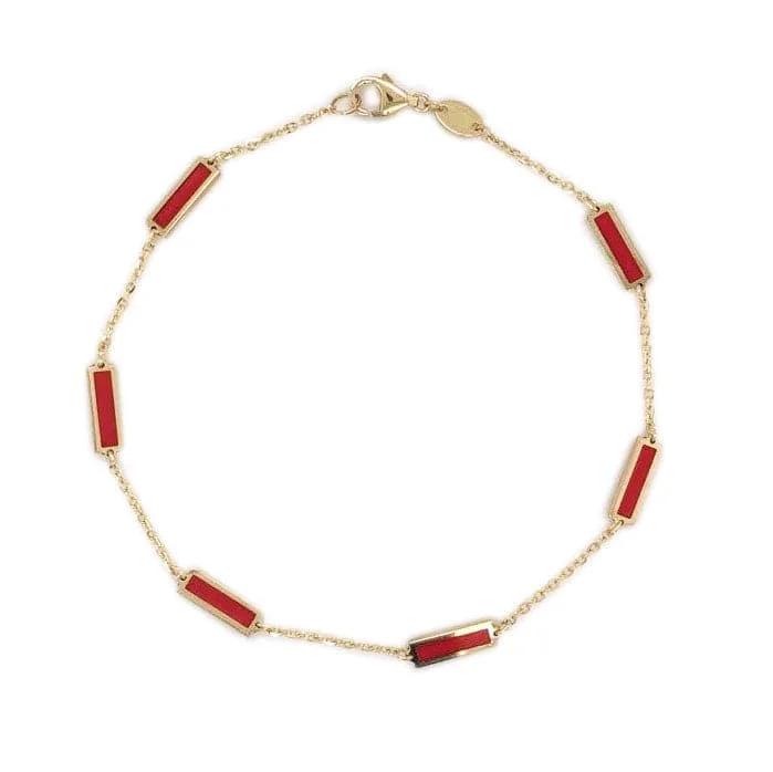 Citrine gem bangles-14k Gold & Coral Station Bar Bracelet