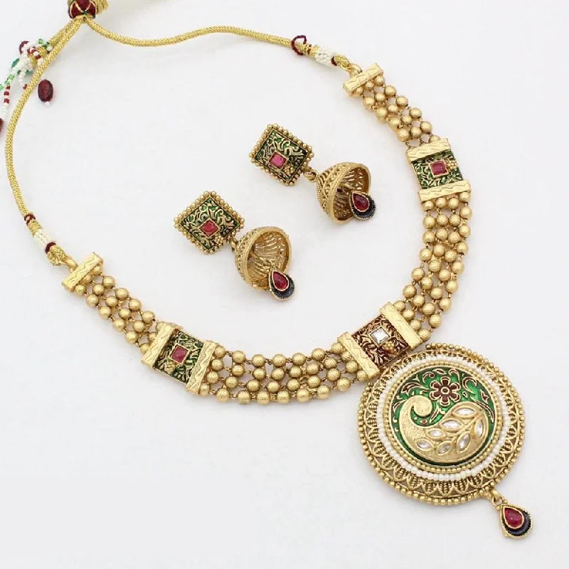 Polished bead necklaces-Manisha Jewellery Gold Plated Meenakari Necklace Set