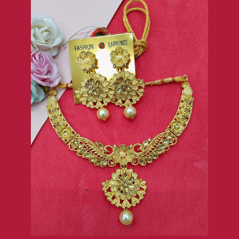 Glossy pearl necklaces-Manisha Jewellery  Gold Plated Crystal Stone Necklace Set