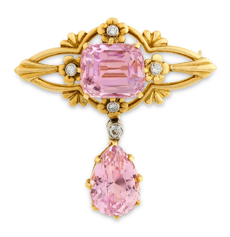 Polished silver brooch-Louis Comfort Tiffany Kunzite Brooch, 17.25 Carats