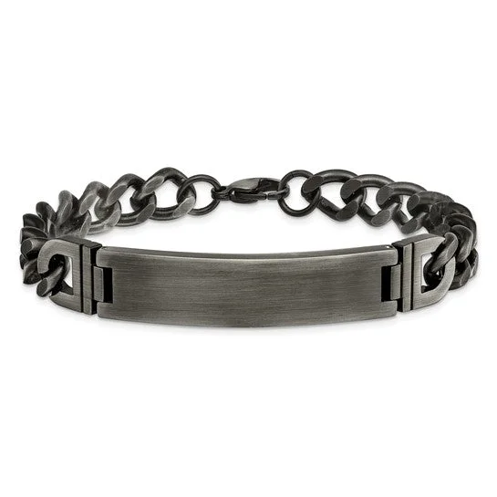 Polished bead bangles-Stainless Steel Brushed Antiqued Curb Chain 8.75 inch ID Bracelet