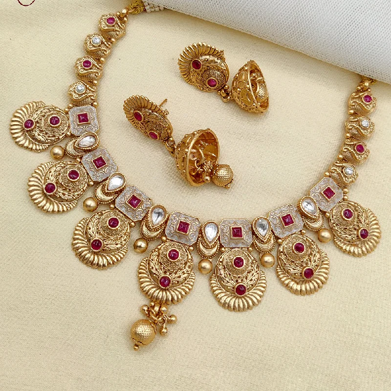 Linen thread necklaces-Jewel Addiction Gold Plated Pota Stone And Meenakari Necklace Set