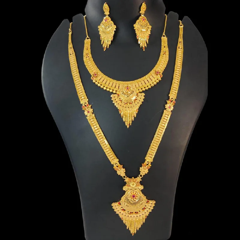 Frosted bead necklaces-Pari Art Jewellery Forming Gold Double Necklace Set