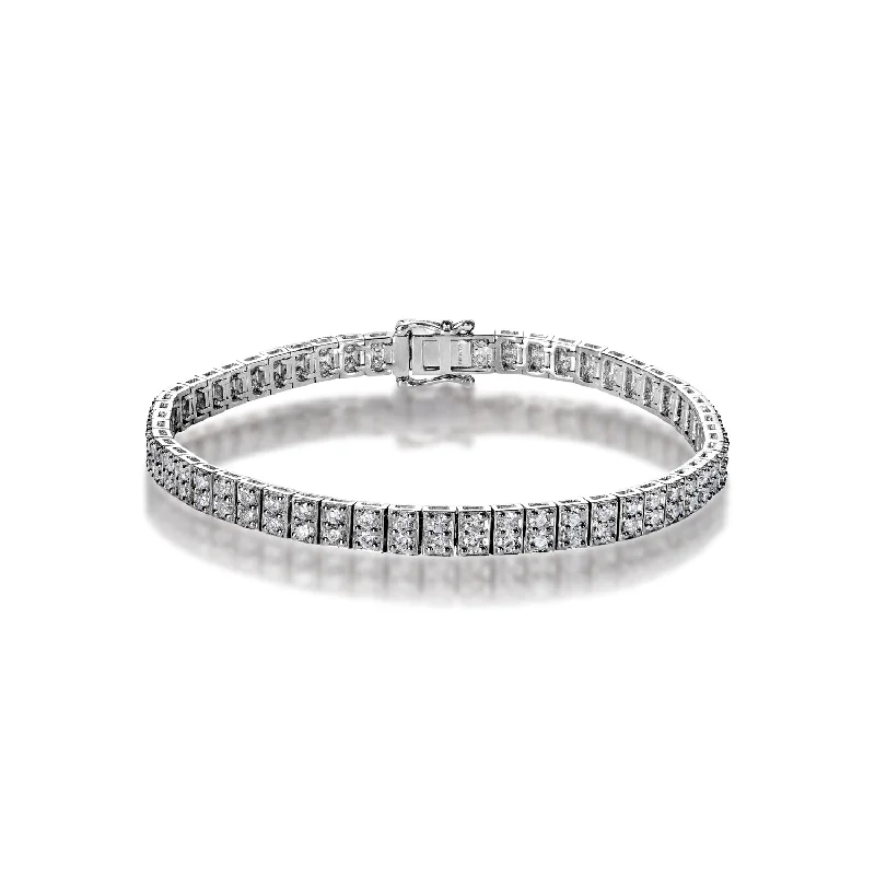 Onyx gem bangles-Cleo 3 Carat Round Brilliant Single Row Diamond Tennis Bracelet in 14k White Gold