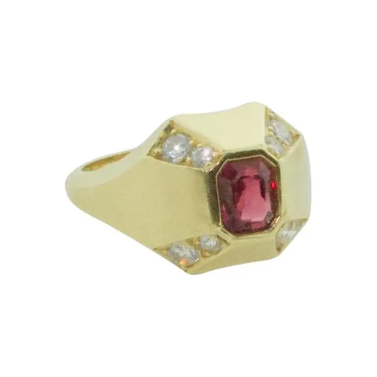 Bead trim rings-Modern Ruby and Diamond Ring in 18k Yellow Gold