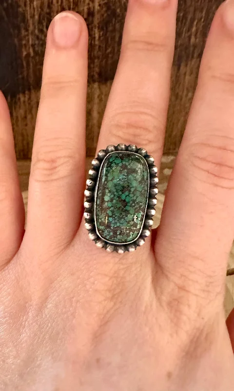 Gothic charm rings-BEADED TURQUOISE Sterling Silver Ring • Size 5