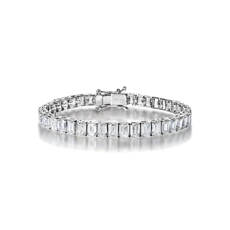 Satin gloss bangles-Kallie 24 Carat Emerald Cut Single Row Diamond Tennis Bracelet in 14k White Gold