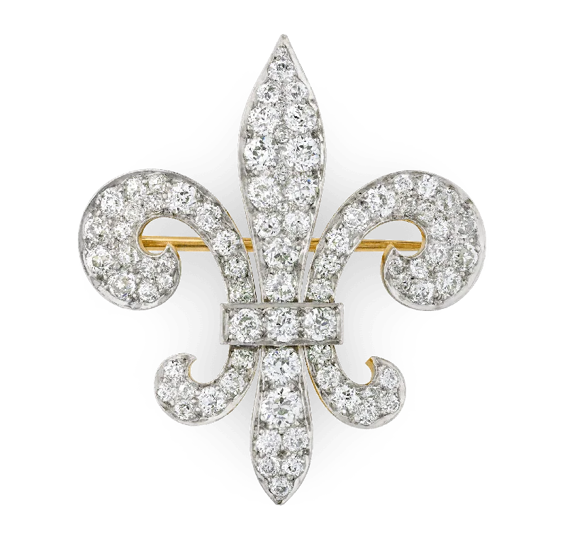 Etched design brooch-Diamond Fleur-de-lis Brooch