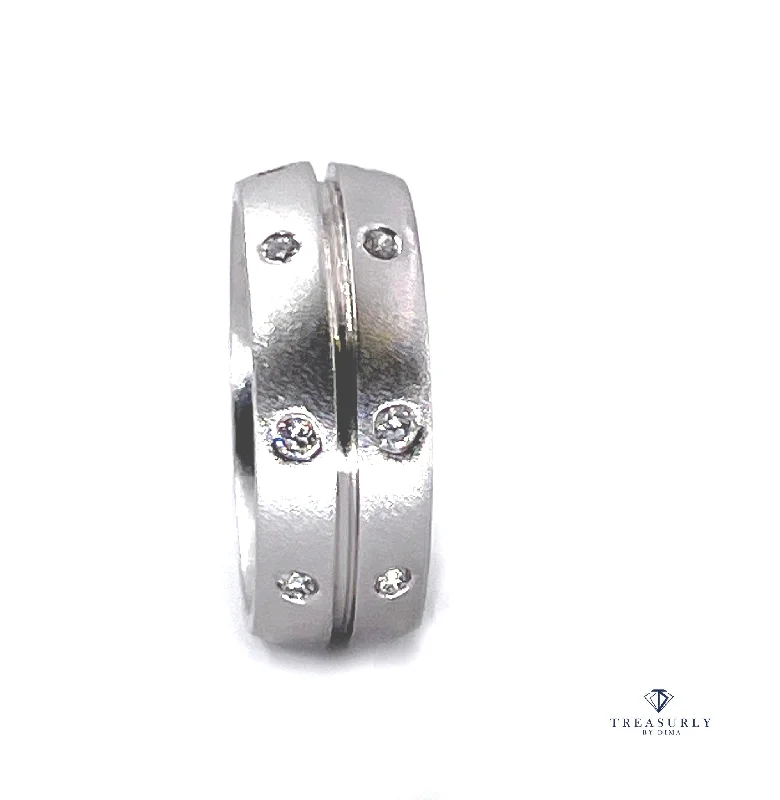 Tiered design rings-Estate 0.30ct ETERNITY Round Diamond Burnish Set, 14k White Gold Wedding Band