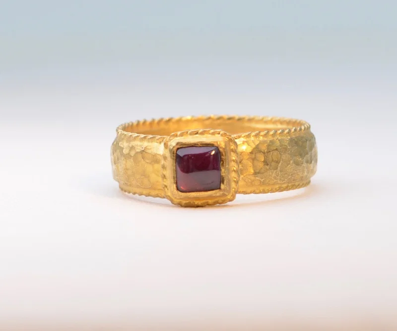 Matte band rings-Hand-made Garnet Ring in Pure Gold