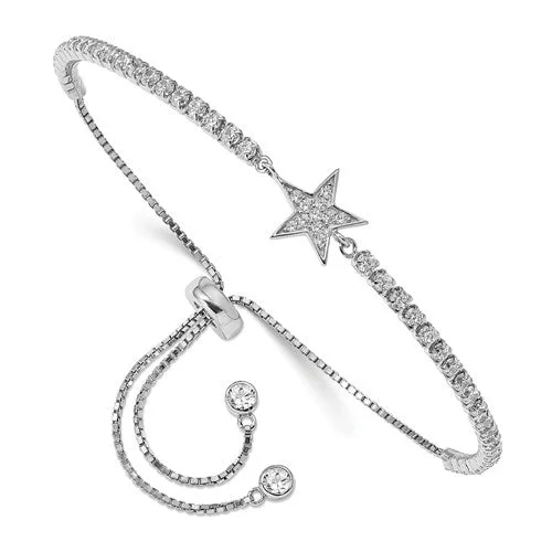 Spring clasp bangles-Sterling Silver CZ Star Adjustable Bracelet