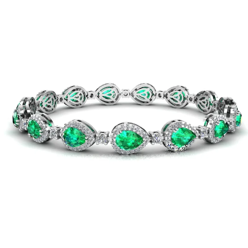 Fiber edge bangles-Halo Pear Shape 9 Carat Emerald and Diamond Halo Bracelet BRHAPSE