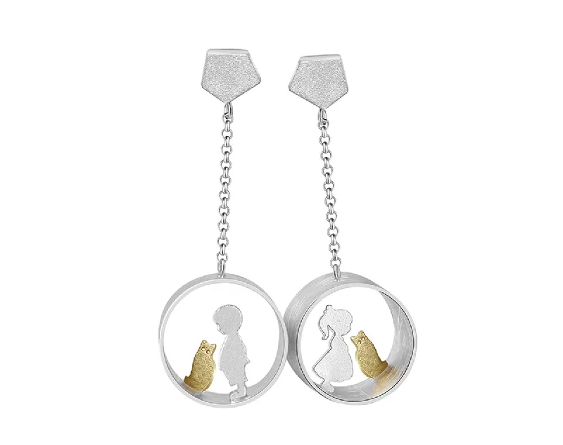 Retro charm rings-Boy and Girl Meets Cat Earring