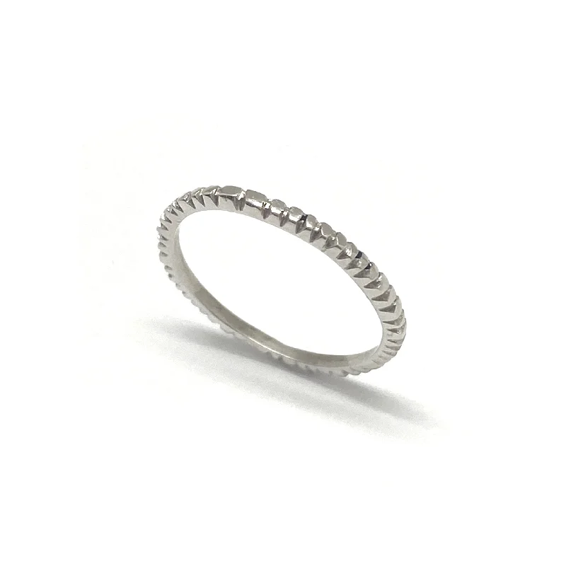 Polished bead rings-Thin Textured Silver Ring