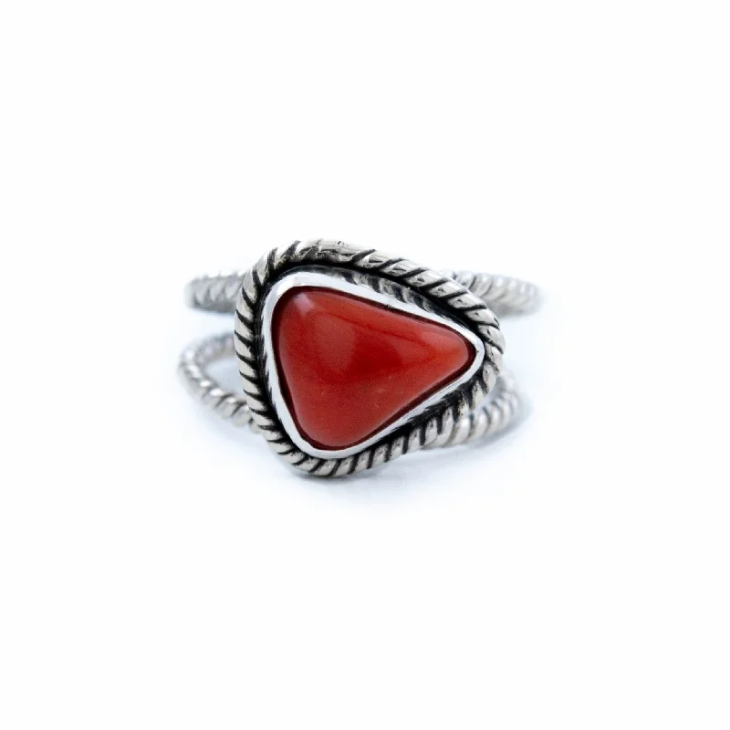 Sleek band rings-Triangular Red Coral Ring