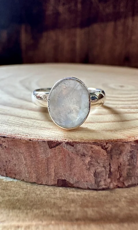 Shiny name rings-DROP OF MOONSTONE Sterling Silver Ring • Size 7